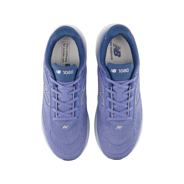 Pair of New Balance Men's 1080V15 Wide Blue/White running shoes, viewed from above with visible laces and tongue branding.