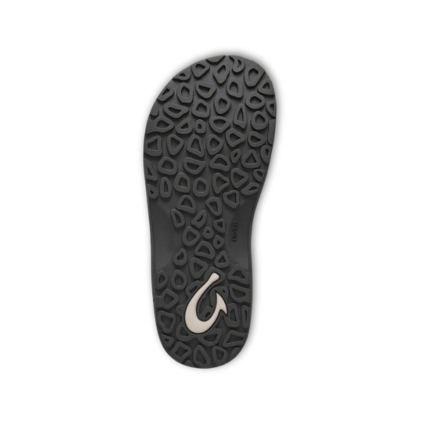 Textured, pebble-like black sole—ideal for OLUKAI Men's Ohana Grey water-resistant sandals.