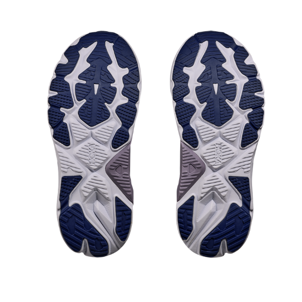 HOKA W Arahi 8 Starlight Glow/blue stability running shoes with blue, white, and gray geometric tread on white.