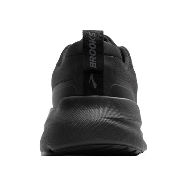Rear view of the Brooks Men's Beast GTS 26 Wide in Black/Black/Grey, showing GuideRails support and BROOKS pull tab.