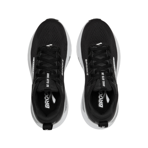 Top view of BROOKS Women's Ariel GTS 26 Wide in black/grey/white with side branding.