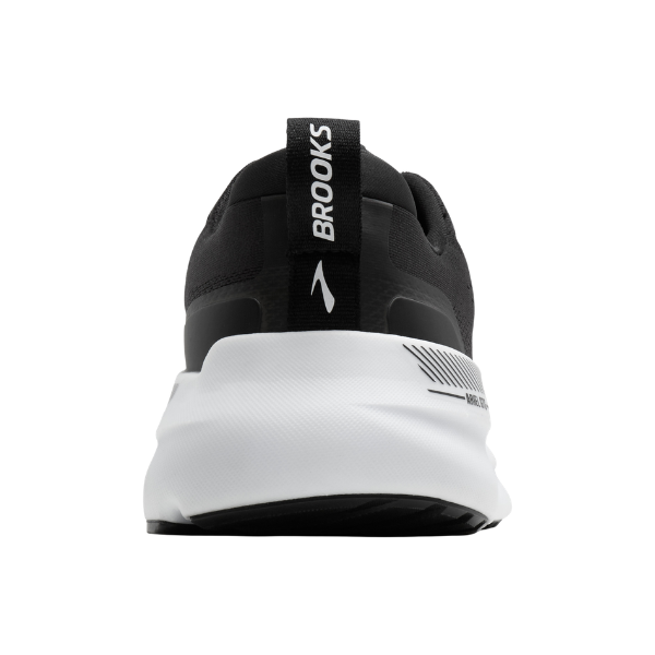 Rear view of the Brooks Women's Ariel GTS 26 Wide in black/grey/white with pull tab and BROOKS branding on the heel.