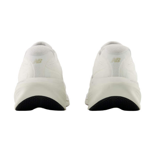 Back view of New Balance Women's 860V15 Wide White/Silver running shoes with textured soles and Fresh Foam X.