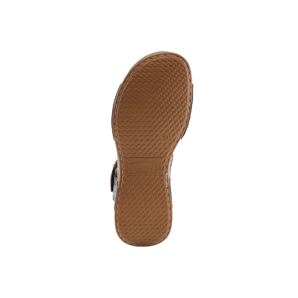 Textured brown sole on SPRING STEP SpringStep Women's Popular Black Multi sandal, designed for comfortable fit.