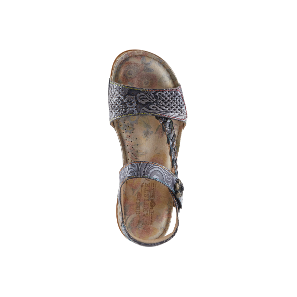 The SPRING STEP SpringStep Women's Popular Black Multi sandal features patterned straps and offers a comfortable fit.