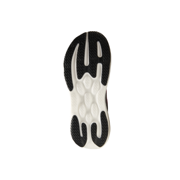 Bottom view of the New Balance Women's 1080V15 White/Pink shoe with a white sole and black textured grip sections.