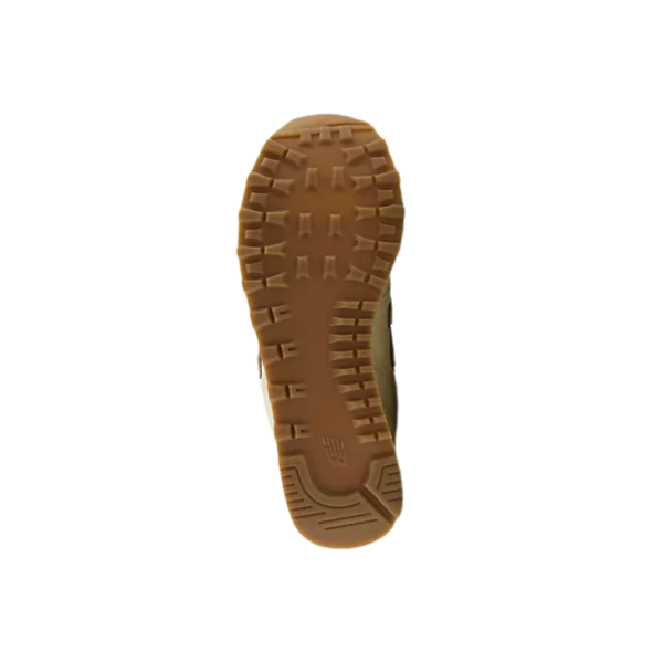 Tan rubber sole with textured tread from NEW BALANCE Women's 574, shown on a white background.