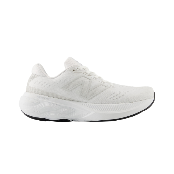 Side view of the New Balance Women's 880 V15 White running shoe with a cushioned sole and signature NEW BALANCE logo.