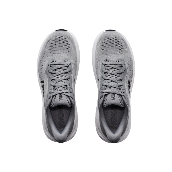 HOKA Men's Clifton 11 Grey running shoes viewed from above on a white background.