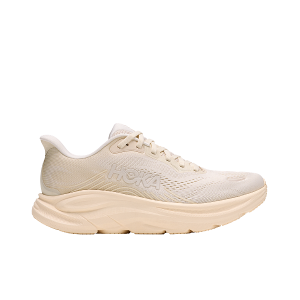 HOKA Women's Clifton 11 in Alabaster/Oat Milk, a cushioned daily trainer, shown in side profile on white background.