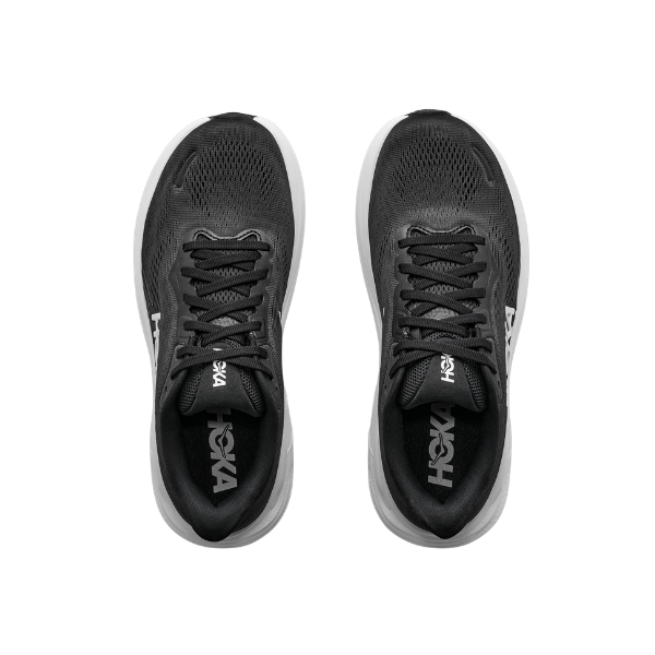 HOKA Women's Clifton 11 Black/White running shoes shown from above on a white background.