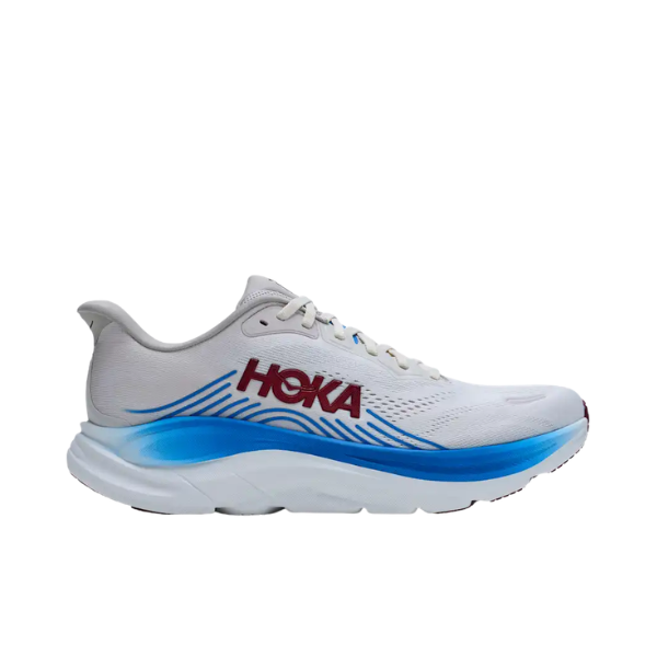 HOKA Men's Clifton 11 Stucco/Grout running shoe with APMA Seal, cushioned support, and gradient sole.