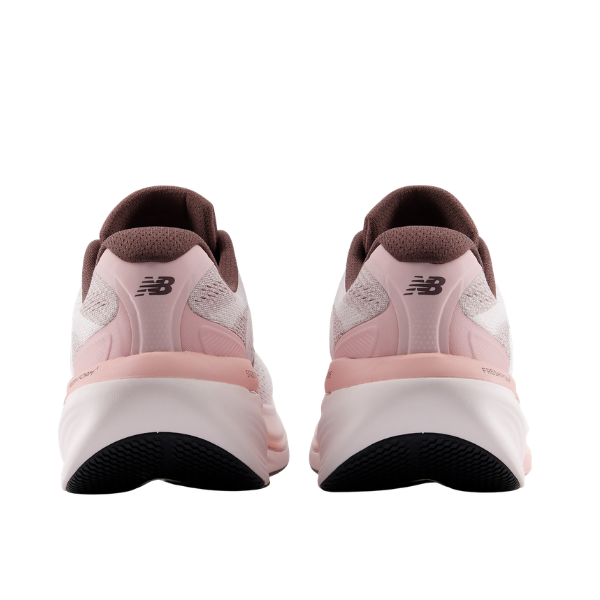 Back of two NEW BALANCE Women's 860V15 Pink shoes with Fresh Foam X, pink/white heels, on a white background.