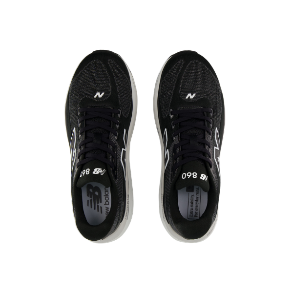 NEW BALANCE 860V15 Wide Men’s Running Shoes in black/white, shown top view on a white background.