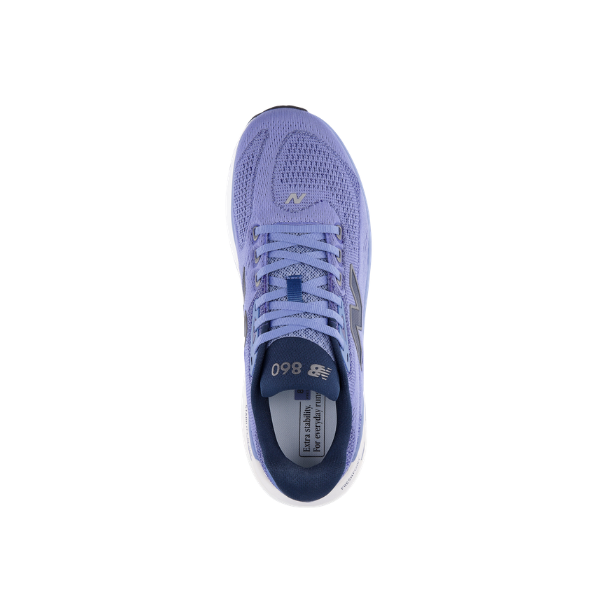 Top view of New Balance Men's 860V15 Blue/White running shoe with mesh upper, laces, and 860 near the heel.