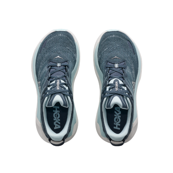 A pair of green/navy HOKA Gaviota 6 women’s stability running shoes viewed from above on a white background.