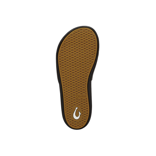 Black sole with textured grip, black edge, OLUKAI logo by heel—ideal for Olukai Women's Ulele Black water sandals.