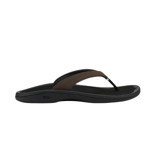 OLUKAI Women’s Ohana Lahi sandal in Dk Java/Black offers water-resistant comfort, shown side profile on white.