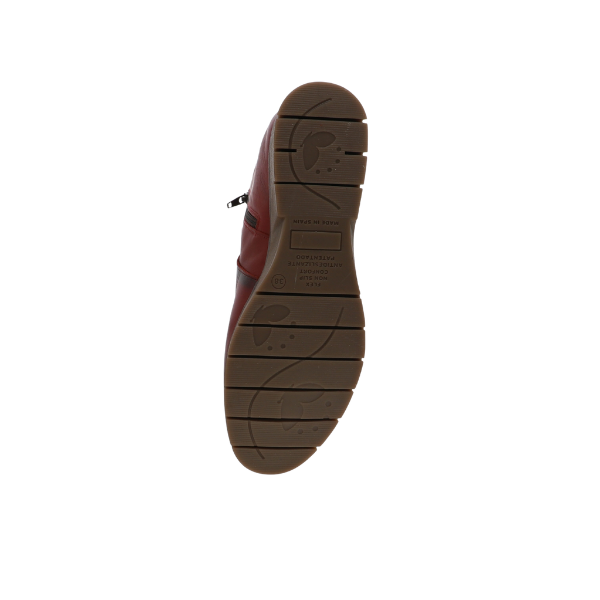 SOVELLA Sovella Women’s Gabriella Boot Red bottom view with textured sole—great for comfort or plantar fasciitis needs. Lucky Feet Shoes