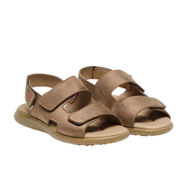 The ARCOPEDICO Womens Sumava Sandal in Taupe features adjustable Velcro, back-straps, cushioned soles, and open toes—perfect for comfortable, casual walking.