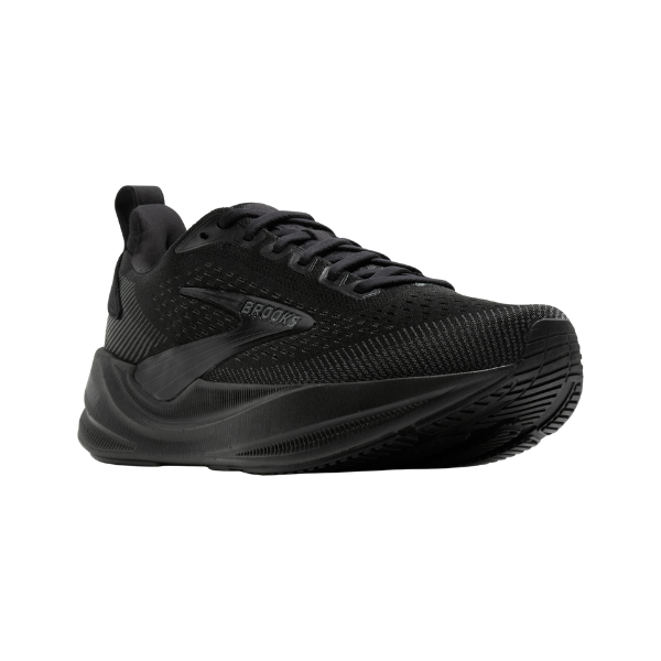 BROOKS Ghost Max 4 Men’s cushioned black running shoe with mesh upper and thick sole, front-side view.