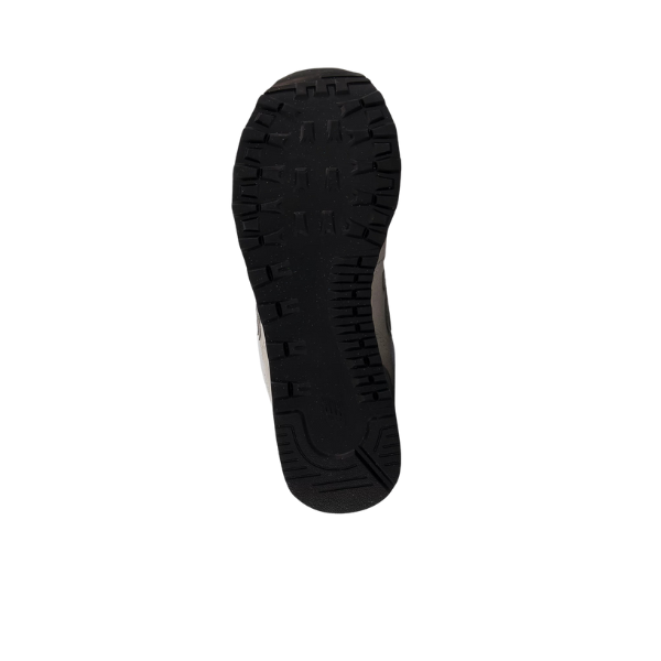 The image shows the sole of a black boot with a rugged tread for grip and traction—features also found in versatile shoes like the NEW BALANCE Womens 574 Core White/Grey—set against a plain white background.