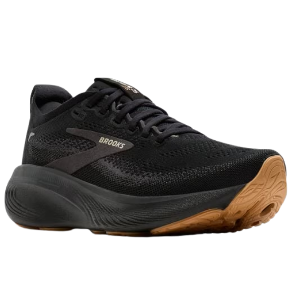BROOKS Women's Adrenaline GTS 25 Black/Biscuit running shoe with brown rubber sole, great for plantar fasciitis support.