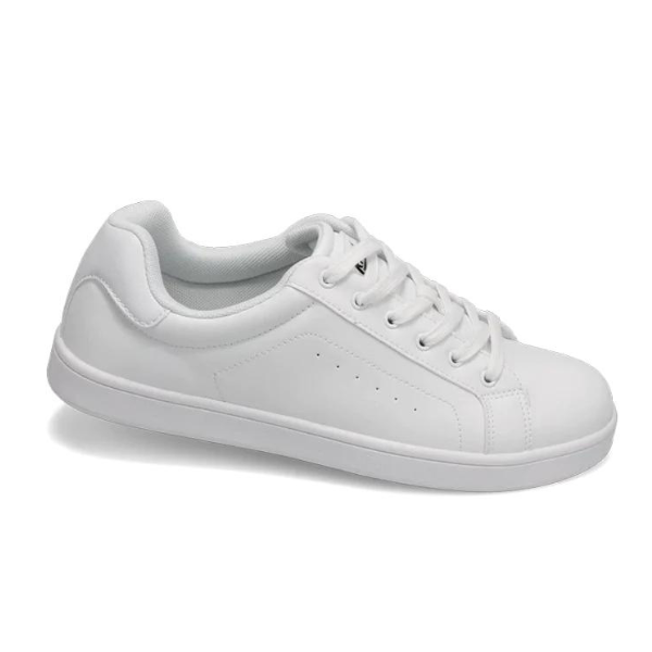 The Rival Mens The Ace Court Shoe White by RIVAL, INC. features a synthetic upper, white laces, and an abrasion-resistant white sole, displayed from the side on a white background.
