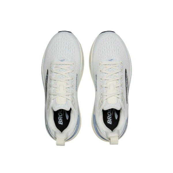 Brooks Women’s Ghost Max 4 in grey/white, high-stack cushioned women’s runners, viewed from above.