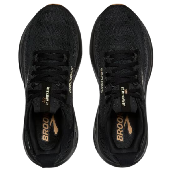 The BROOKS Adrenaline GTS 25 Black/Biscuit offers women daily comfort and plantar fasciitis relief.