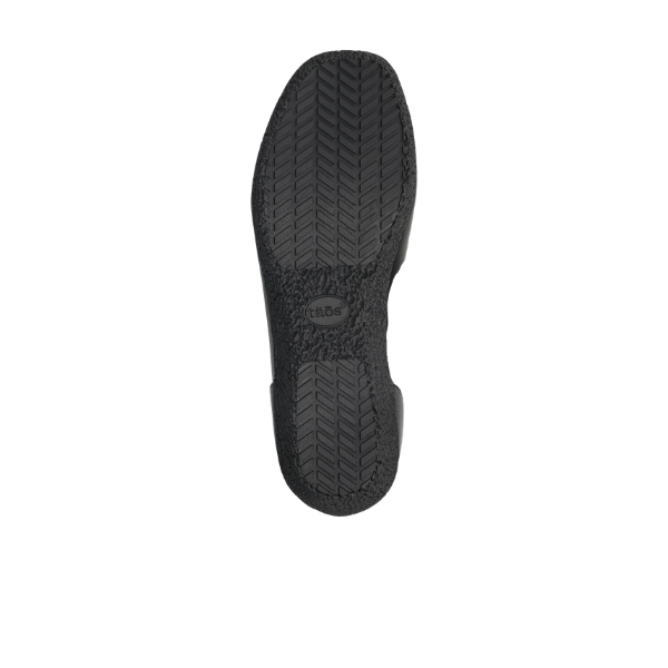 Black shoe sole with tread pattern on a white background