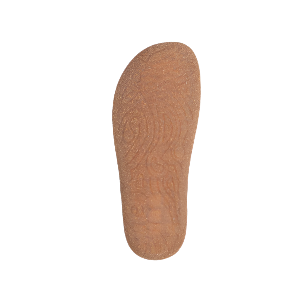 The TAOS Taos Womens Ultimate Forest is a brown cork shoe insole featuring arch support and a contoured, textured surface, shown from above against a plain background.