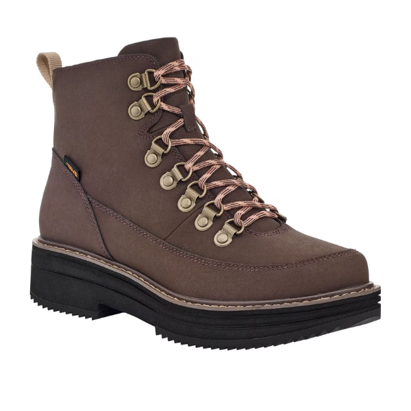The Teva Womens Midform Boot Bracken features light brown laces, metal eyelets, a beige heel pull tab, thick black rubber sole, and MAX-COMF insole technology for all-day comfort.