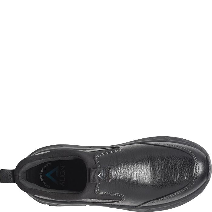 ALIGN Men's Protech Valent Black slip-on work sneaker, padded Cloud heel counter for comfort, detail view.