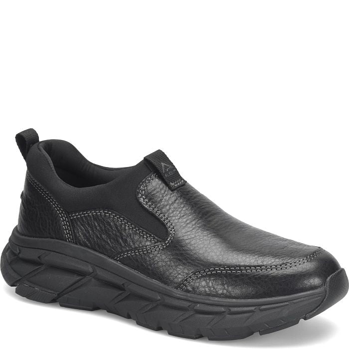 ALIGN Men's Protech Valent Black slip-on sneaker with arch support orthotic insole, cushioned collar, detail view.