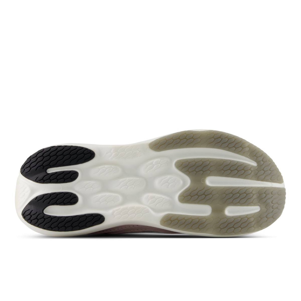 Outsole view of the NEW BALANCE Women's 1080v15 Pink Salt running shoe, rubber tread for durable traction.
