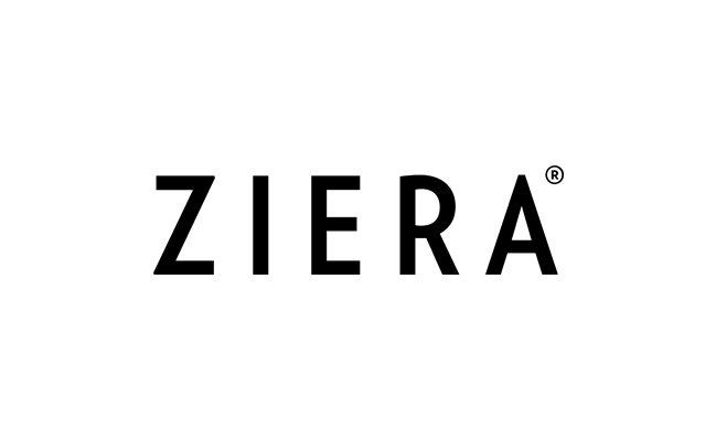 The image displays the word ZIERA in bold, black, uppercase letters on a plain light grey background, with a registered trademark symbol next to the letter A.