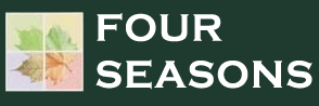 Logo with four colored leaves in a square, each leaf representing a different season, next to the words FOUR SEASONS in bold white text on a dark green background.