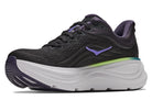 HOKA Women's Bondi 9 Black/Neon Dragonfruit, engineered knit upper with lace closure and padded collar.
