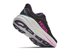HOKA Women's Bondi 9 Black/Neon Dragonfruit road running shoe with a 5mm drop and plush cushioning.