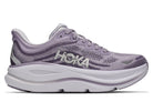 HOKA Women's Bondi 9 Mellow Lilac/Purple Fog running shoe, thick cushioned midsole and knit upper.