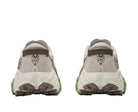Rear view of the HOKA Women's Speedgoat 7 White/Green trail running shoe, padded heel collar and pull tab, cushioned.