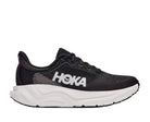 HOKA Men's Arahi 9 Wide Black/White stability running shoe, black mesh upper, white midsole, angled side view.
