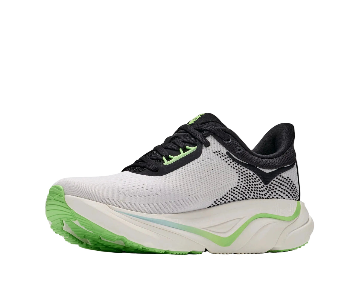 HOKA Men's Arahi 9 Frost/Black running shoe, engineered mesh upper and cushioned collar, top view.