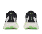 HOKA Men's Arahi 9 Frost/Black running shoe, padded heel counter and black midsole, rear heel view.