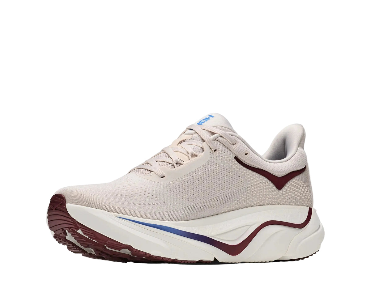 HOKA Men's Arahi 9 Stucco/Grout running shoe, engineered mesh upper and cushioned collar, top view.