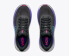 HOKA Women's Clifton 11 Black/Neon Nebula running shoe, black engineered mesh upper with HOKA logo, side profile.