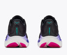 Rear view of the HOKA Women's Clifton 11 Black/Neon Nebula running shoe, heel counter and Active Foot Frame.