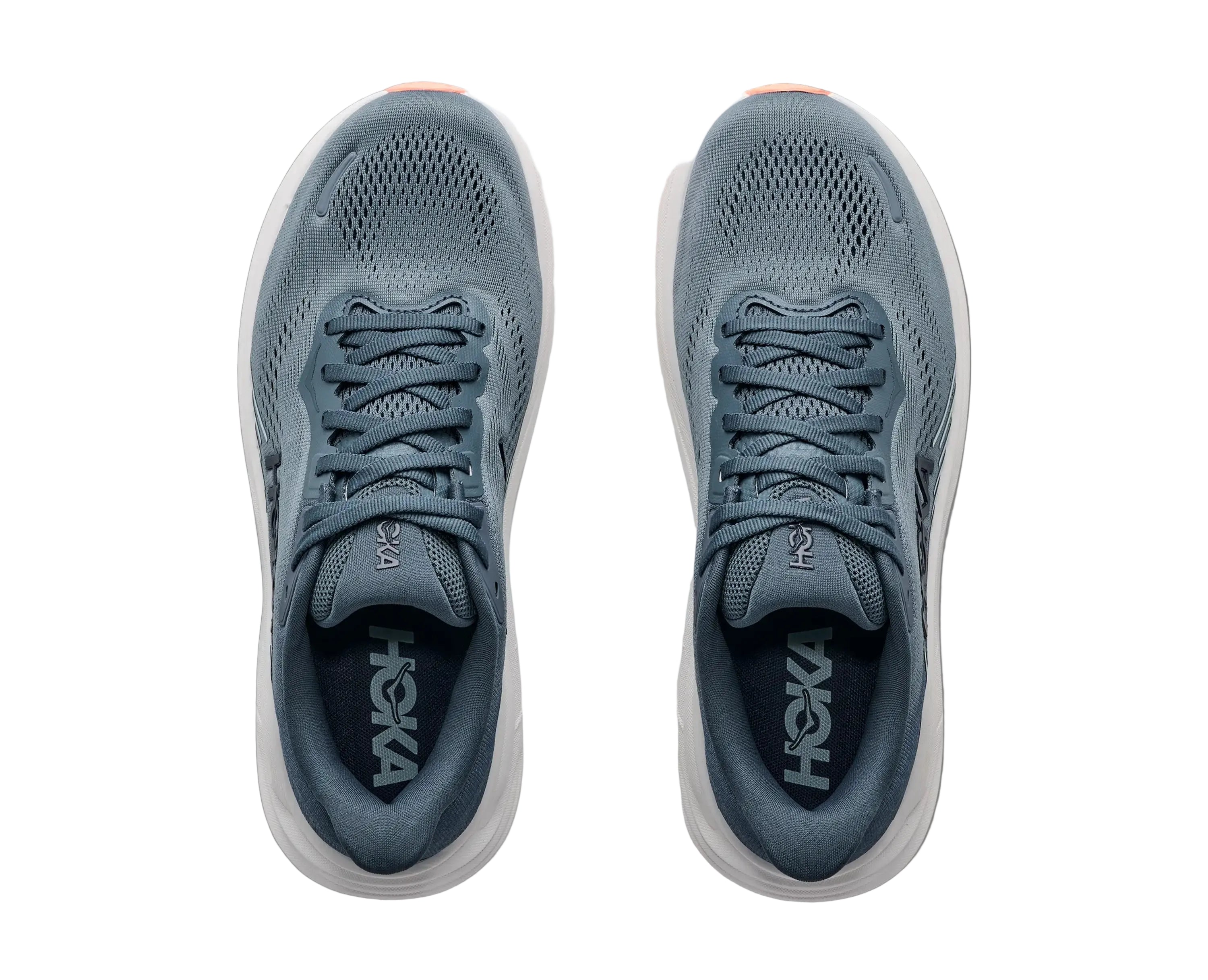 HOKA Women's Clifton 11 Navy/Gum Blue running shoe, faded navy upper with blue HOKA logo, side profile.
