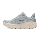 HOKA Women's Bondi 9 GLM Alabaster/Mineral Blue running shoe, medial view, arch support and plush cushioned midsole.